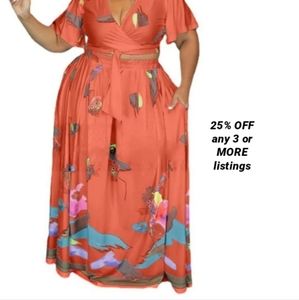 Maxi Full Skirt Plus Size 3X Graphic Print Pocket Pattern Floral Tropical Bright